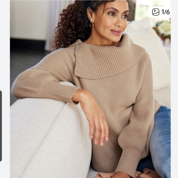 Soft Surroundings Women's Size Large Brown Petites Tatiana Cashmere Sweater - Picture 1 of 6